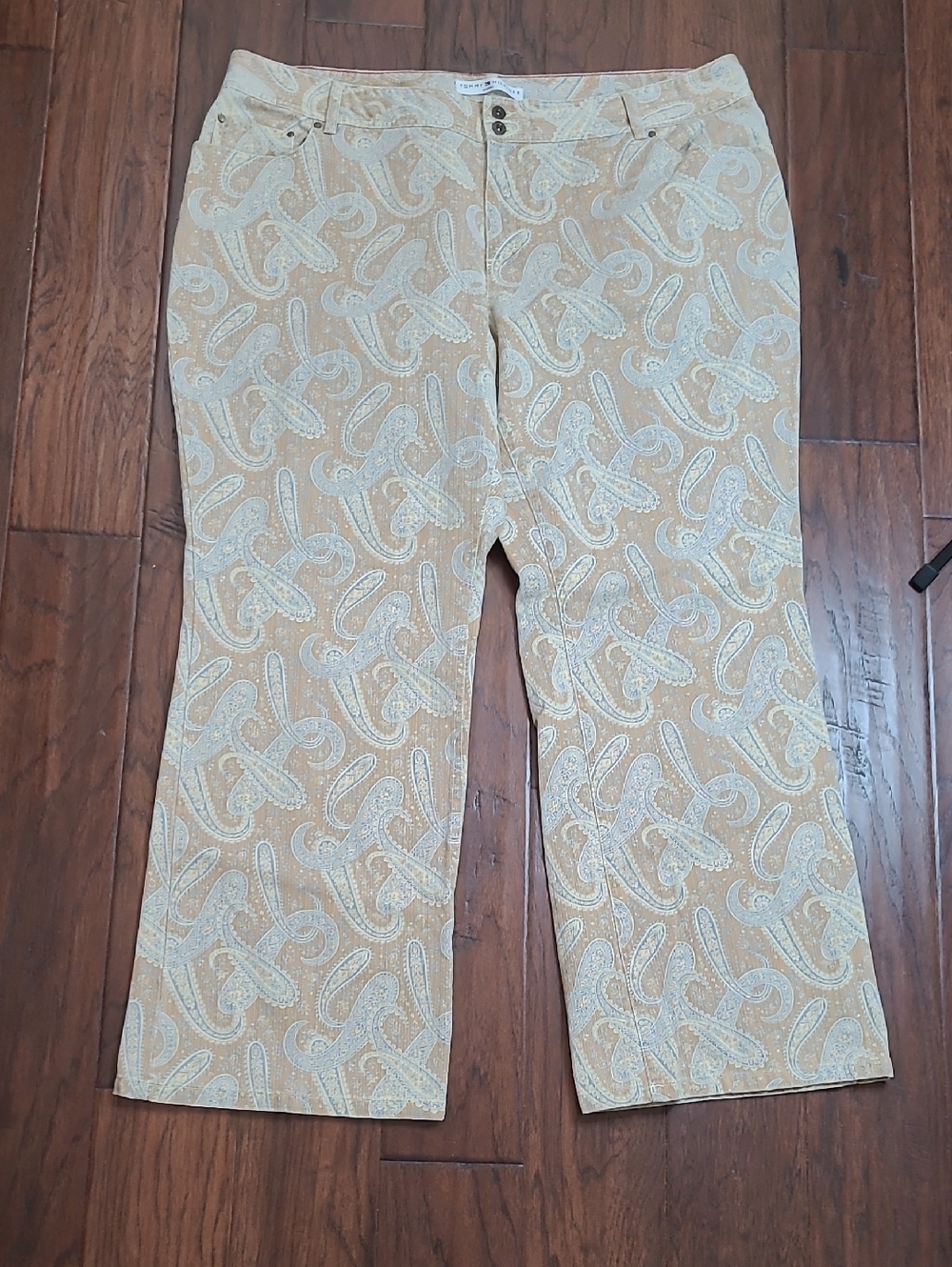 Tommy Hilfiger Mustard Tan Paisley Print Wide-Leg Textured Jeans size 22